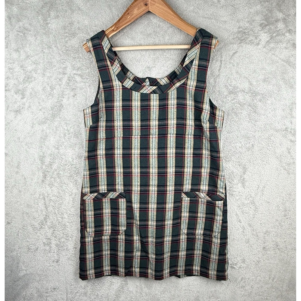 Old Navy Plaid Jumper Dress Womens XL Scoop Neck Vintage 90s Academia Green Red